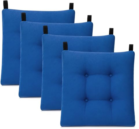MERCURY TEXTIL- Pack de 4 Cojines para Silla 40x40x8cm (Pack 4, Azul)