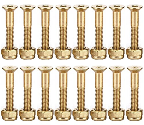 Striegro Skateboardskruvar longboard hårdvaruset skatebridge spiklastbil skruvar för ersättning guld 25 mm 16 st.