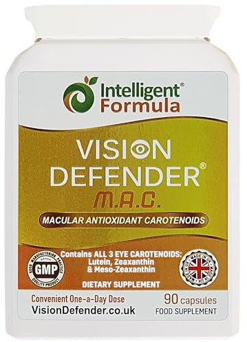 Lutein, Zeaxanthin & Meso-Zeaxanthin Eye Supplement: Vision Defender MAC – Antioxidant Carotenoids “Eye Vitamins” for Eyesight, Eye Care & Health - Vegan/Vegetarian - 90 Capsules/One-A-Day -Made in UK