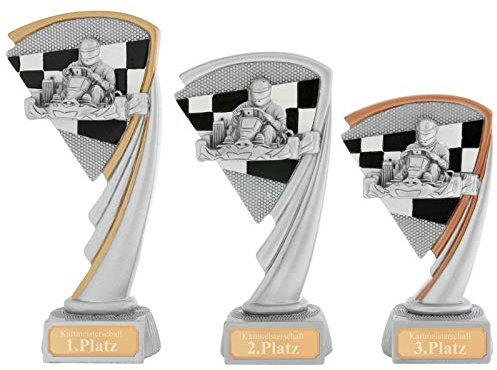 Pokalset je 1x Bronze,Silber, Gold Kart Pokal Serie Arras 3 Größen Hart PVC schwer mit Gravur