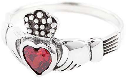 WINDLAF Irischer Freundschaftsring CLADDAGH 1 cm Rotes Kristall Herz Solvar Ring Partnerring 925 Sterlingsilber (Silber, 56 (17.8))