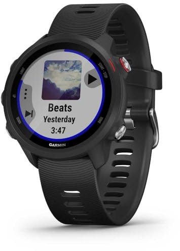 Garmin Forerunner 245 Music, GPS per la corsa, Memoria per musica, Distanza, Passo, Cardio, VO2max, Piani gratuiti per 5K, 10K e mezza, Tempi di recupero, Smartwatch (Black)