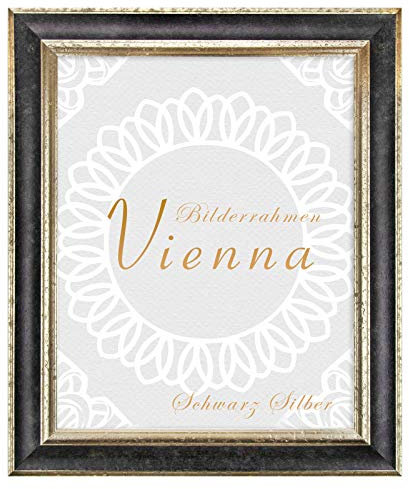 BIRAPA Bilderrahmen silber Vienna Rahmen 100x150 cm - Bilderrahmen vintage in Schwarz Silber, Bilderrahmen Holz mit Zierleiste innen und außen, Fotorahmen, Holzrahmen