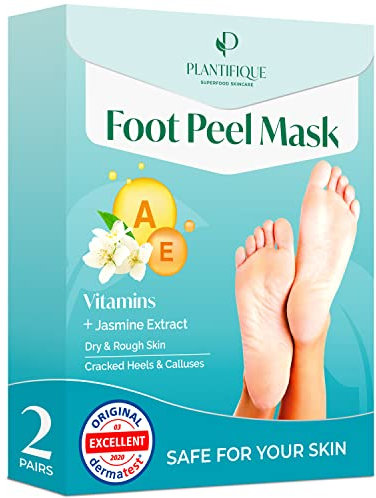 Plantifique Fußmaske - 2 Paar Hornhaut Socken - Fussmaske Hornhautentferner - Fußpflege Hornhaut entfernen fuß - Foot Peel Mask & Callus Remover - Fußpeeling-Maske (Jasminduft)