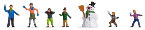 NOCH® Kinder im Schnee, bewegliche Miniaturfiguren für Winterdioramen, Spurweite H0