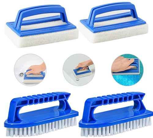 Pool Brush,Forreen 4 Pieces Pool Wall Brush Sponge Pool Scrubbing Brush Pool Waterline Scrubbing Brush Soft Hot Tub Cleaning Brush with Handle for Spas Swimming Pool Fish Tank