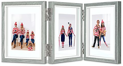 Afuly 7x5 Photo Frames Collage for Wall Multiple Picture Frames fit 6x4, 5x3, 3x3.5 Photo Grey Floating Frame with Double Sided Glass Rustic 3 Picture Frames Wall Tabletop Decor Gifts for Mum