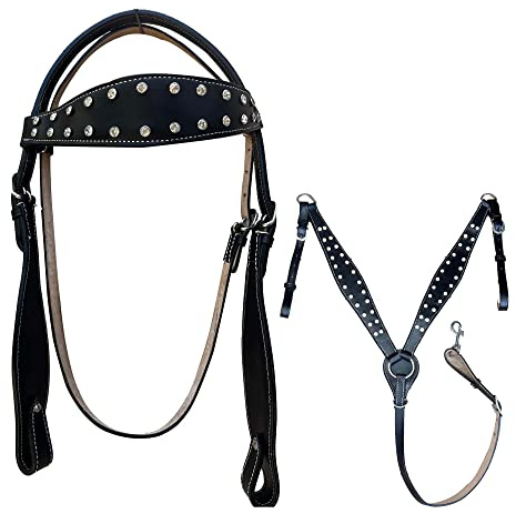 Hulara Top Grain Buff Leather Western Bridle And Breast Collar Set Tooled Headstall And Horse Breastcollar Western Tack Set Horse Breast Collar Western Bridle Sets Black Breast Collar For Horses