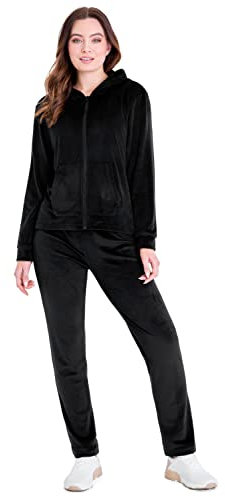 CityComfort Survêtement Velours Zippé Femme - Ensemble Pantalon et Haut Fluide 2 Pièce (Noir, L)