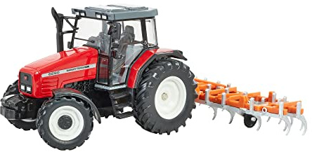 Britains Massey Ferguson 6S.180 Tracteur avec Cultivateur Classique Pliable, Compatible avec Les Jouets Agricoles à l'Echelle 1:32, pour Les Collectionneurs et Les Enfants à Partir de 3 Ans.