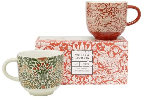 William Morris At Home Mugs 2x 350ml, Fine China, For Tea or Coffee, Microwave and Dishwasher Safe, Vegan and Cruelty Friendly, Housewarming Gift or For Any Occasion