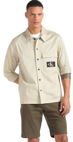 Calvin Klein Jeans Utility Shirt J30J324610 Camicie Casual, Beige (Plaza Taupe), L Uomo