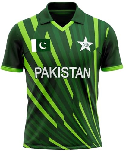 LTG PRO Cricket T-Shirt Sports Jersey – Men Women Unisex Short Sleeve Cricket Shirt for Australia India Pakistan England Afghanistan Sri Lanka – Breathable Sportswear (Pakistan (Medium))