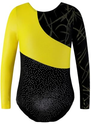 Nutyomi Long Sleeve Toddler Gymnastics Leotard Girls Leotards for Gymnastics Dance Tumbling Outfits Sparkly Kids Gymnastics Clothes Suits Unitard Winter Little Girls Black and Gold Leotard 3-4 Years