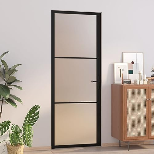 Gecheer Porta Interna in Vetro e Alluminio, Vetro temperato, Design Moderno, Struttura Stabile, 76x201,5 cm, for Bagno, Cucina, Studio