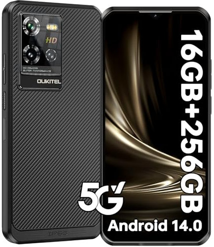 OUKITEL WP50 Telephone Portable Incassable 5G - 16Go+256Go/2To Android 14, Smartphone Incassable Corps ultrafin 12mm, 6500mAh/18W, 6.6 HD+, Caméra 48MP, Telephone Dua SIM/NFC/Fingerprint/Face ID/GPS