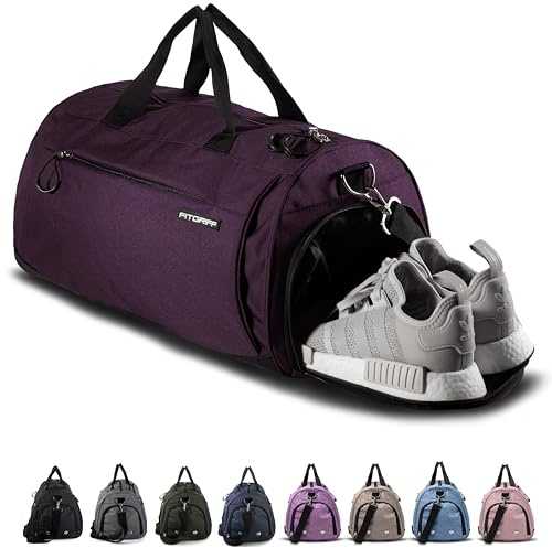 Fitgriff® Gymväska för män och kvinnor V1 - Sportväska med skohållare och fuktig ficka för resor, sport, fitness, pool - Duffelväska, Mulberry, 58 x 31 x 31 cm (media), Sporter