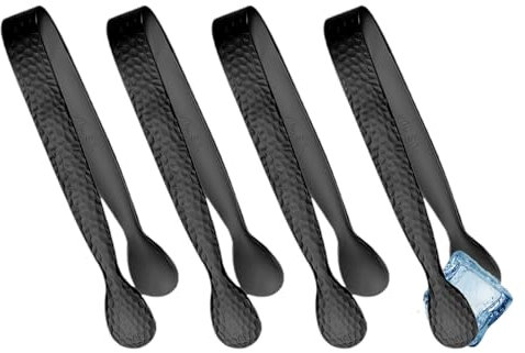 MYLERCT Eiszange, 4 Stück Zuckerzange Klein, 304 Edelstahl Eiswürfelzange, Vintage Schwarz Süßigkeiten Zange, Gehämmertes Design, für Eiswürfel, Süßigkeiten, Kekse