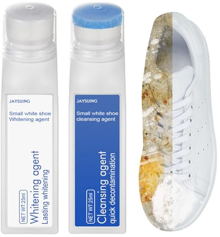 HANGGON 2 Flaconi di Set di Lustrascarpe, Detergente e Brillantante Per Scarpe da Ginnastica, Set di Detergenti per Scarpe da Ginnastica 8 in 1, Detergente per Scarpe Bianco(25ml)