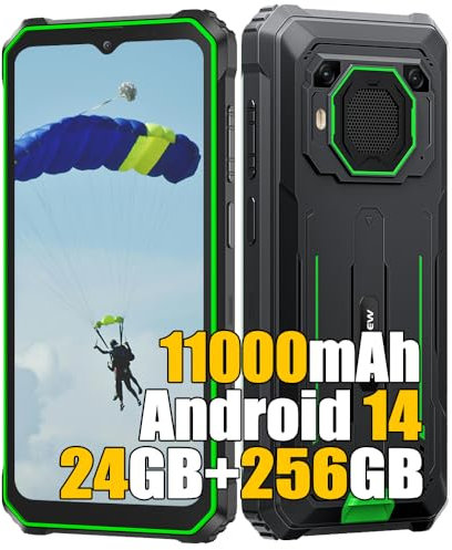 Blackview BV6200 Plus Android 15 Téléphone Portable Incassable (2025), 24Go+256Go/2TB Téléphone Débloqué 4G, 11000mAh, 16MP Caméra AI, 6.56 HD+ Smartphone Incassable Etanche, GPS,NFC,OTG,FM, Vert