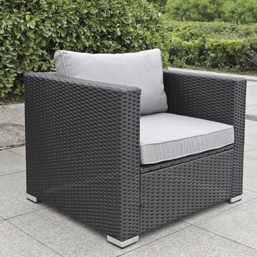 Calma Lux® Rattansessel, Gartensessel, 75x85x65cm mit Rücken- und Sitzkissen, Möbel wetterfest, Gartenmöbel, Balkonmöbel (Schwarz)
