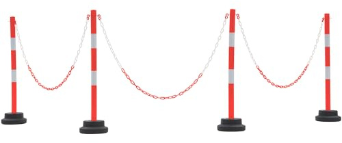 Ancohom 4 Pack 34 Inches Traffic Delineator Post Cones, Portable Orange Safety Driveway Barrier with Weighted Rubber Base, Reflective Collars, 5 FT Plastic Chain for Road Safety,Parking Lot