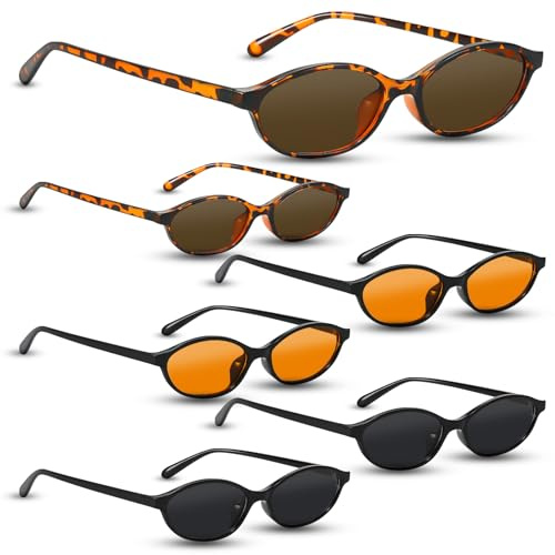Leyrens Lot de 6 Lunettes de Soleil, Lunettes de soleil colorées à monture étroite, Femmes Oval Trendy Classic Protection Lunettes de soleil, pour Conduire Randonnée Plage Pêche et Voyage