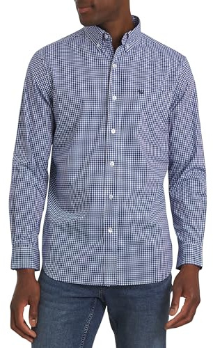 Chaps Men's Classic Fit Long Sleeve Button Down Stretch Poplin Casual Shirt, Royal Blue, Medium