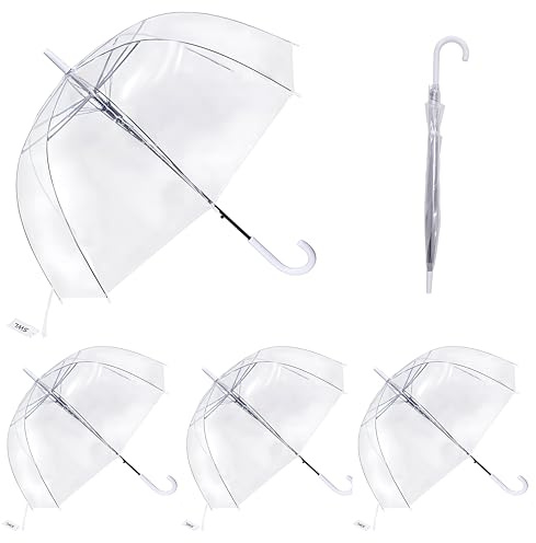 SWL Clear Dome Umbrella 32 Inch – Transparent PVC Canopy with White Trim & Crook Handle – Automatic Open Bubble Umbrella for Wedding, Bridal, Personalisation & Everyday Use