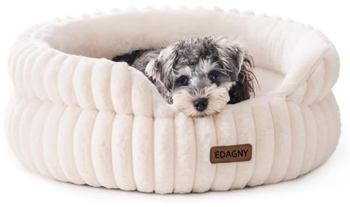 EDAGNY Elegant rund hundsäng, fluffig kattbädd, för små och medelstora hundar - tvättbar kattkudde säng med halkfri botten (kräm, M)