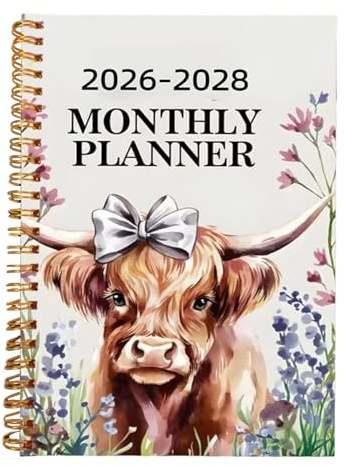 Agenda mensile 2026-2028, pianificatore 3 anni, gennaio 2026 - dicembre 2028, 36 con linguette mensili, pianificatore triennale con motivi Highland e scozzese per ufficio, scuola, casa