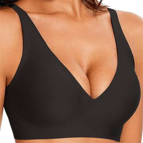 Jelly trådlös BH djup V push-up sömlös t-shirt sömlös ingen bygel stödjande trådfri bekväm full kupa BH