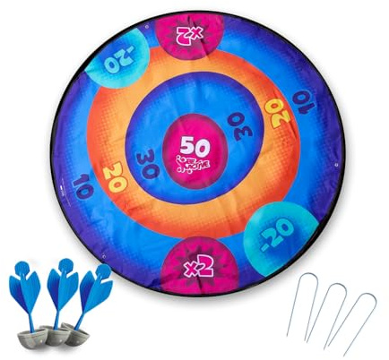 Simba Park Dart kastspel – utomhus dartspel med 3 kastpilar (14 cm) med mjuk spets, vikbar målruta (Ø 132 cm) och 3 jordkrokar, kastspel för barn från 3 år