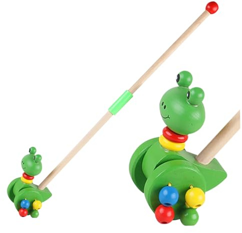 Hotainoys Juguete de Arrastre para Mayores de 36 Meses Juguete de Empuje de Madera Seguro Varilla Ajustable Andador de Empuje para bebé Rana de Dibujos Animados Estilo 2 Andador para bebé