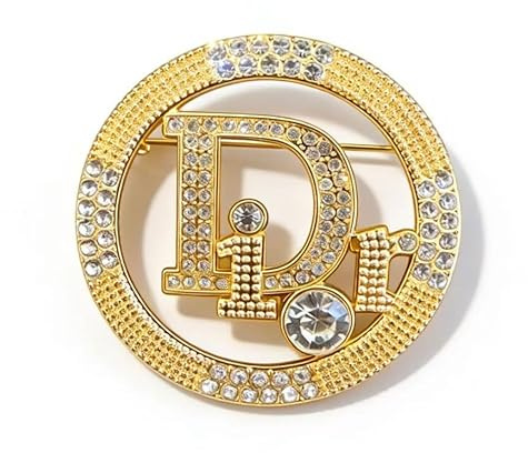 Gold Crystal Rhinestone Brooch Pin, Circular Shape, Luxury Fashion Accessory