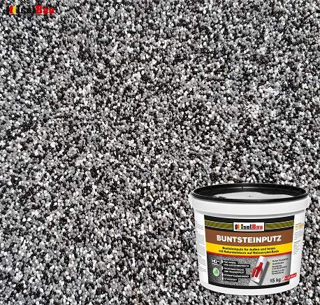 Isolbau - Buntsteinputz für Außen und Innen (Weiß, Grau, Schwarz) 15 kg - BP30 Mosaikputz Dekorationsputz Frostsicher, Wasserfest, Stoßfest