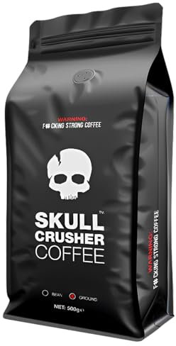 Skull Crusher Coffee - World's Strongest High Caffeine Coffee - Premium Full-Bodied, Dark Roast, Rainforest Alliance Certified Coffee - 500g (500g, Whole Bean)