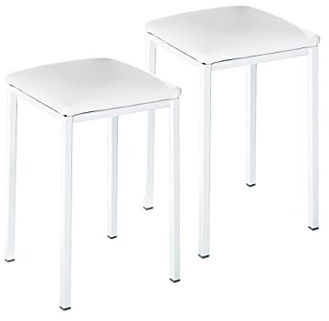 ASTIMESA TACUBL Dos Taburetes de Cocina Modelo Cuadrado Polipiel Blanco Estructura de Metal Blanco, Altura de Asiento: 45 cms