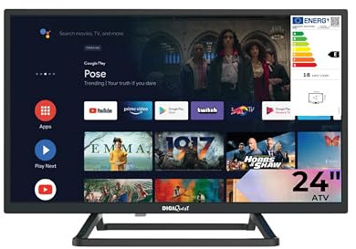 DIGIQUEST Smart TV 24, HD Ready, Android Google TV, WiFi, LCN Tivùsat, Base Centrale, Noir [Classe d'efficacité énergétique E]