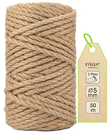 Garten Juteschnur 5mm Dicke,Bindegarn,Gartenschnur, Bastelschnur Kordel Rolle mit 50m,100% Jutegarn Naturfarbe