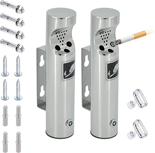 Poweka Wandaschenbecher für den Außenbereich, rund, Edelstahl, für Restaurants, Büros und Hotels, mit Schloss (Silber, 2 Stück)