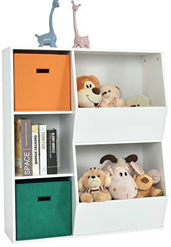 COSTWAY 3-stöckiges Kinderregal, Eckregal modern zur Aufbewahrung, Aufbewahrungsregal für Bücher, Spielzeuge, Puppe, Bücherregal Kinder für Kinderzimmer, Wohnzimmer (Weiß, 5 Fächer)