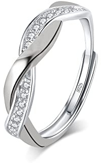 Silver Rings for Women Thumb Ring 925 Sterling Silver rings for Girls Adjustable Rings Twist Ring Cubic Zirconia Infinity Wedding Promise Ring Gift for Mum girlfriend with box