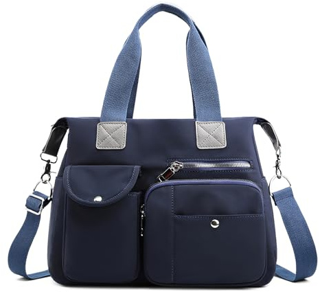SODOLLEE Mujer Bolso Ocio Bolso de Mano Múltiples Bolsillos Señora Bolso Bandolera con Asa Superior Impermeable Nailon Bolso de Hombro para Compras Viajar Uso Diario Azul