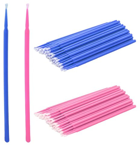 Reccisokz 200 Pezzi Micro Applicatori a Pennello,Tinta Ciglia,Scovolino Ciglia,Lava Pennelli Make Up,Per Extension Ciglia Rimozione,Trucco,Nail Art,Pittura