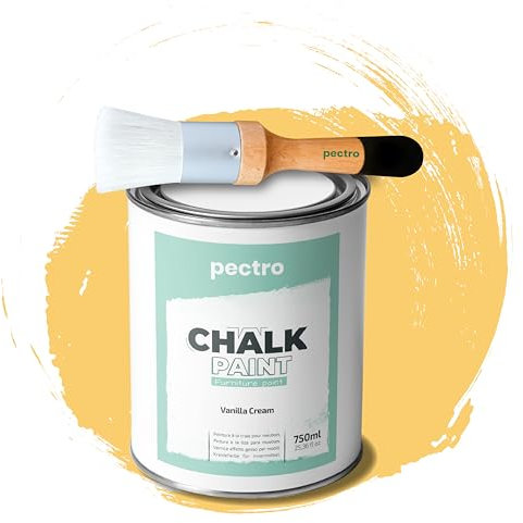 PECTRO Chalk Paint for Furniture 750ml + special Wood Brush Pack - Furniture Paint without sanding - Wood Piant - Effect Chalk Colors (Vanilla Cream)