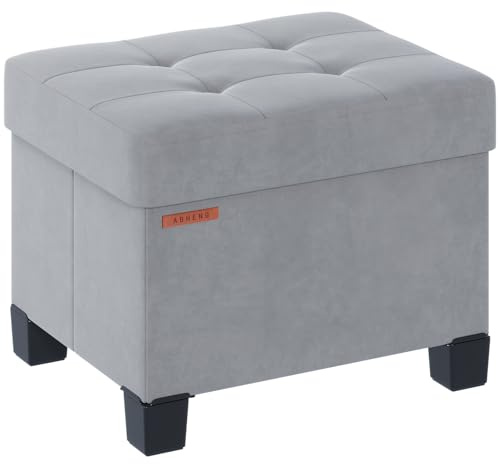 ABHENG Puff Almacenaje, 4 Patas, Taburete Reposapiés, Almacenamiento Otomanos, Baúl de Almacenaje,para Sala, Dormitorio y Oficina,Material de Terciopelo, 32 x 40 x 33,5 cm, Gris Paloma, ASND21G