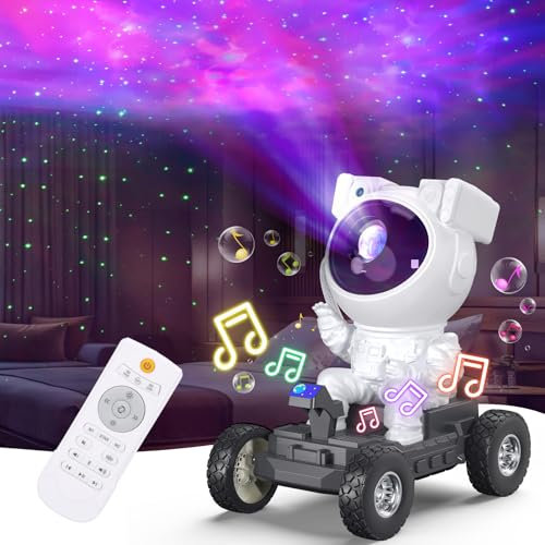 DAYLUMI Sternenhimmel Projektor, LED Galaxy Projektor mit Musik Lunar-Rover Astronaut Projektor Galaxy mit Timer & Fernbedienungen, Deckenprojektion Lampe Geschenk für Kinder und Erwachsene (Weiß)