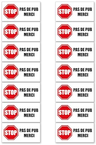 FloraVigo Stop Pub, Pas de Pub, autocollant pour boîte aux lettres, étiquette de boîte aux lettres, 80 x 40 mm, autocollant de boîte aux lettres de barre d'arrêt, sans publicité (14)