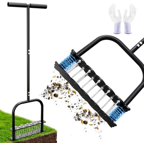 RZJZGZ Lawn Aerator Yard Aerators with Padded T-Handle, Wide Foot Plate, Automatic Dirt and Leaf Clean Design Soil Lawn Manual Aerating Tools for Yard Lawn and Garden